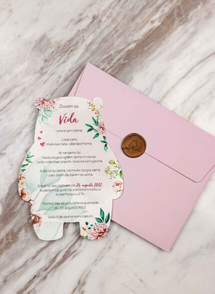 Baby Girl Pink Flower Birthday Invitation