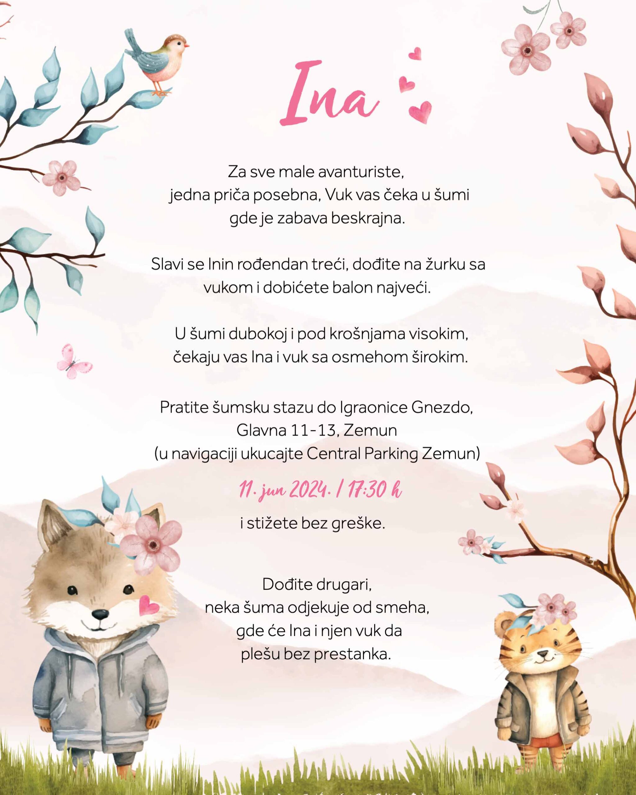 #41 Vukova bajka Wolf Tiger Bbay Girl Digital Birthday Invitation