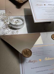 1 Elegant Beige Flower Gold Frame Wedding Invitation