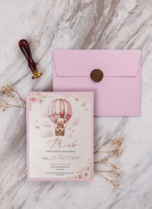 3 Baby Girl Pink Rose Blush Wedding Invitation