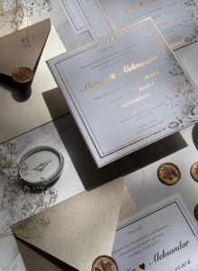 3 Elegant Beige Flower Gold Frame Wedding Invitation