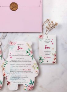 4 Baby Girl Pink Flower Birthday Invitation