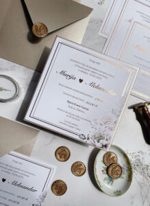 4 Elegant Beige Flower Gold Frame Wedding Invitation