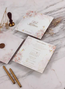 4 Soft Pink Rose Blush Gold Foil Wedding Invitation