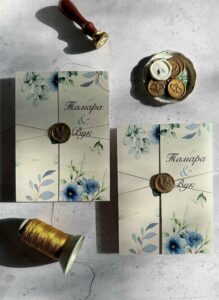 5 Green Leaf Blue Flower Wedding Invitation NSLOVNA