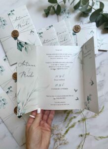5 Green Leaf Leaves Wedding Invitation