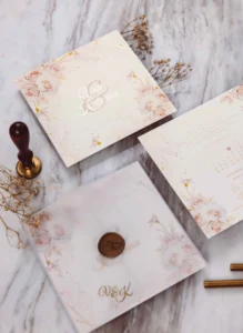 5 Soft Pink Rose Blush Gold Foil Wedding Invitation