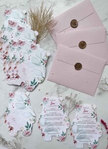 6 Baby Girl Pink Flower Birthday Invitation
