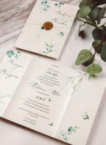 6 Green Leaf Leaves Wedding Invitation