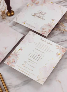 6 Soft Pink Rose Blush Gold Foil Wedding Invitation
